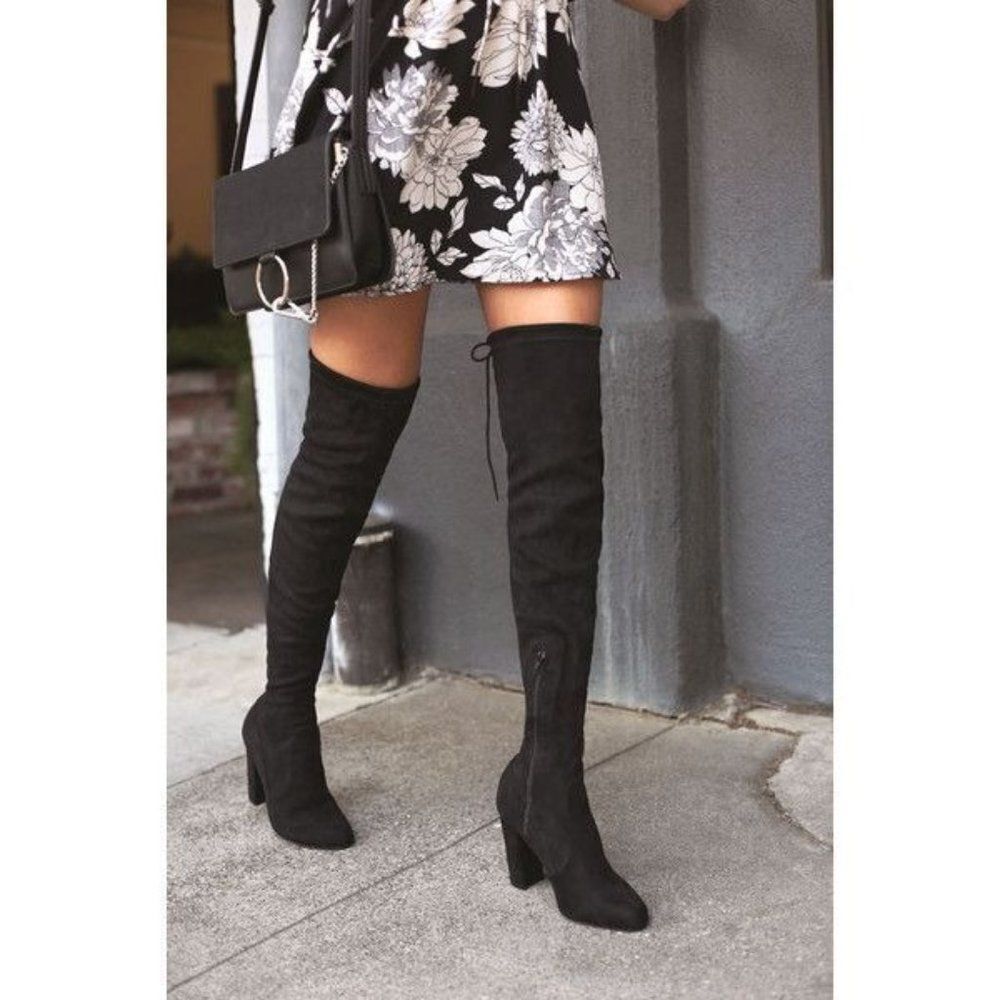 Lulu's Boots So Much Yes‎ Black Suede Over the Knee Boots